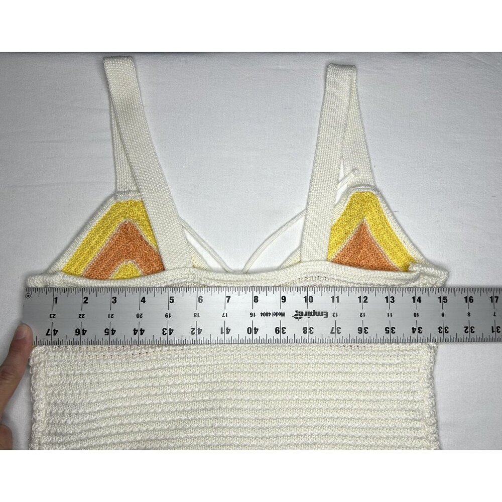 Madden NYC Crochet Knit Tank Top Womens M White Rainbow Stripe Boho Festival - Picture 4 of 9